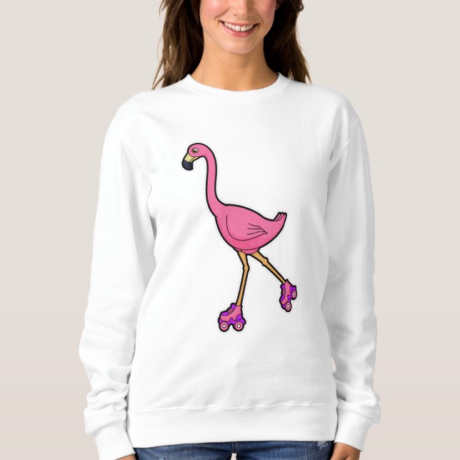 Flamingo as Skater with Roller skates Sweatshirt (Front)