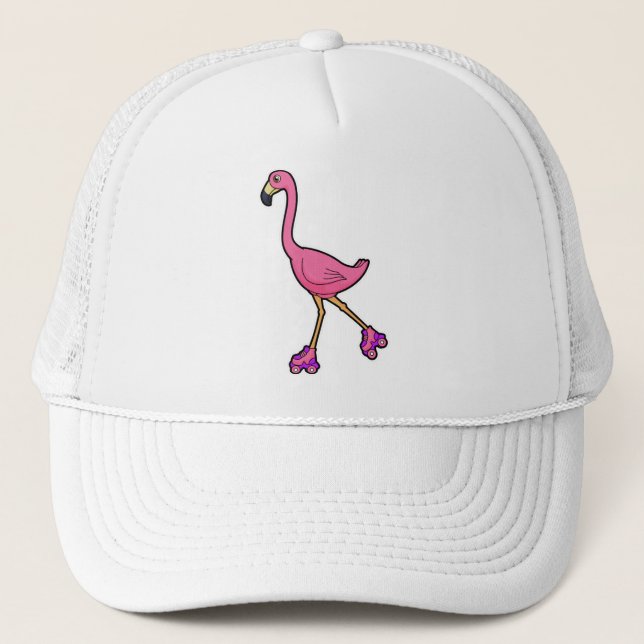 Flamingo as Skater with Roller skates Trucker Hat (Front)