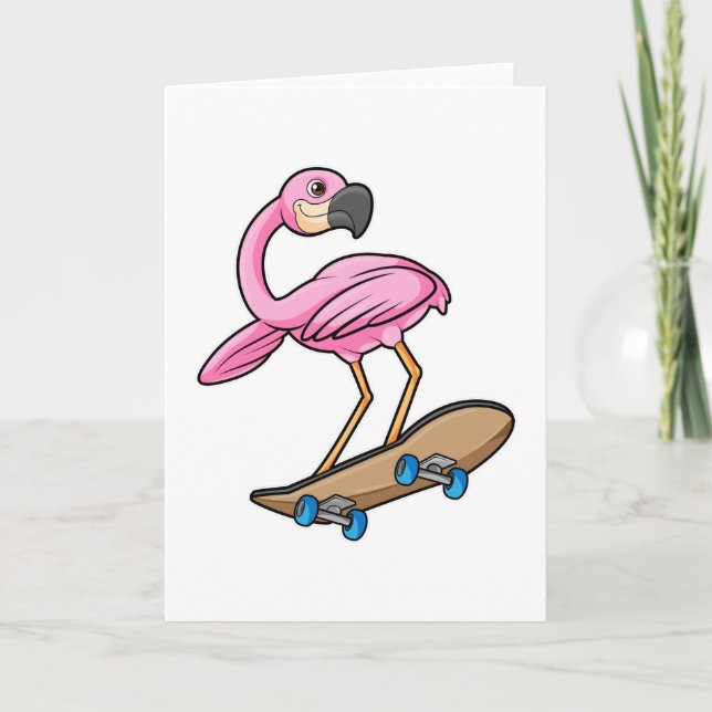 Flamingo as Skater with Skateboard Card (Front)