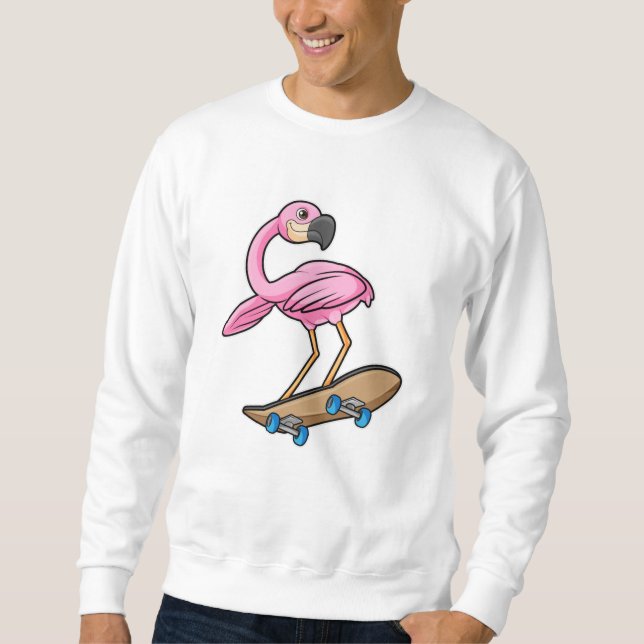 Flamingo as Skater with Skateboard Sweatshirt (Front)