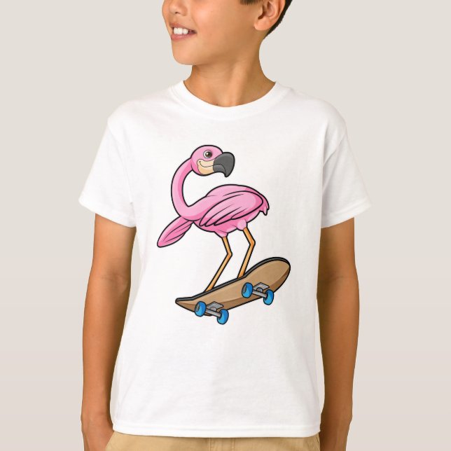 Flamingo as Skater with Skateboard T-Shirt (Front)