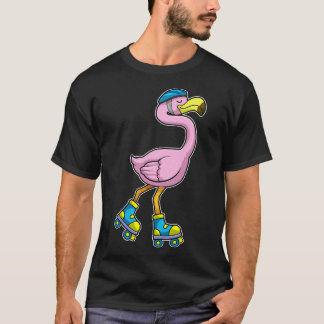 Flamingo as Skater with Skates Helmet T-Shirt
