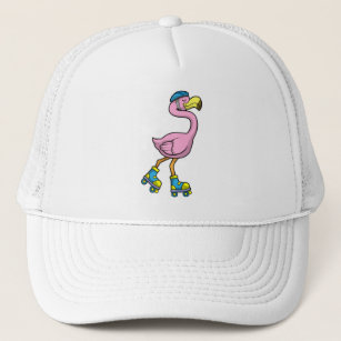 Flamingo as Skater with Skates & Helmet Trucker Hat