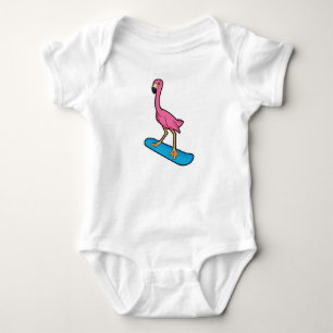 Flamingo as Snowboarder with Snowbaord Baby Bodysuit