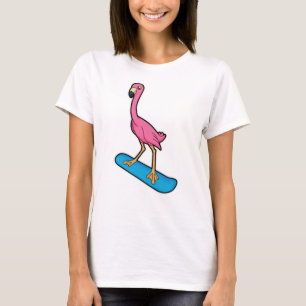 Flamingo as Snowboarder with Snowbaord T-Shirt