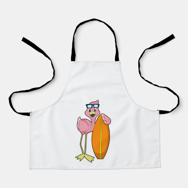 Flamingo as Surfer with Surfboard.PNG Apron (Front)