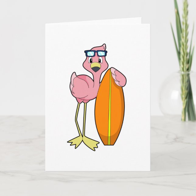 Flamingo as Surfer with Surfboard.PNG Card (Front)