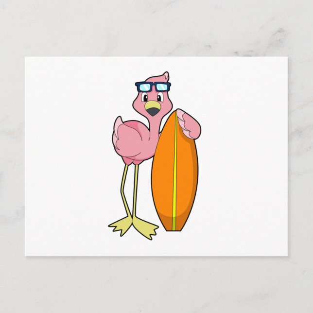 Flamingo as Surfer with Surfboard.PNG Postcard (Front)