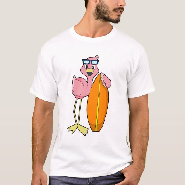 Flamingo as Surfer with Surfboard.PNG T-Shirt (Front)