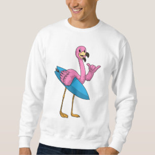 Flamingo as Surfer with Surfboard Sweatshirt