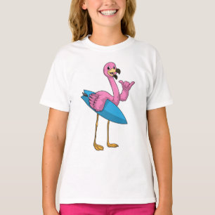 Flamingo as Surfer with Surfboard T-Shirt