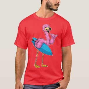 Flamingo as Surfer with Surfboard T-Shirt