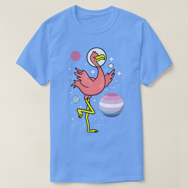 Flamingo Astronaut Bigender Pride  T-Shirt (Design Front)