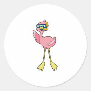 Flamingo at Diving with Snorkel Classic Round Sticker