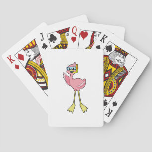 Flamingo at Diving with Snorkel Playing Cards