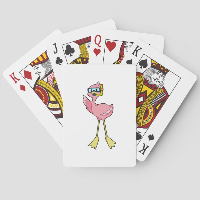 Flamingo at Diving with Snorkel Playing Cards (Back)