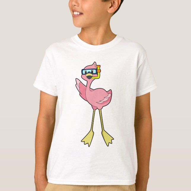 Flamingo at Diving with Snorkel T-Shirt (Front)