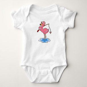 Flamingo at Fishing with Fishing rod Baby Bodysuit