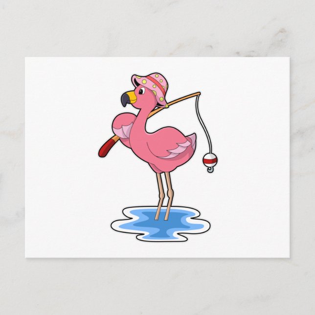 Flamingo at Fishing with Fishing rod Postcard (Front)