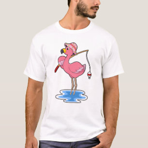 Flamingo at Fishing with Fishing rod T-Shirt