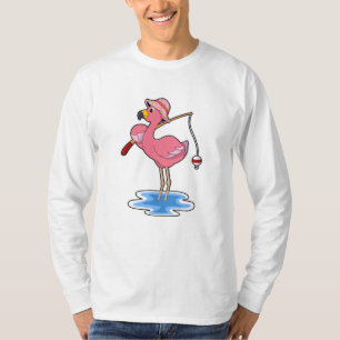 Flamingo at Fishing with Fishing rod T-Shirt