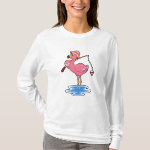 Flamingo at Fishing with Fishing rod T-Shirt