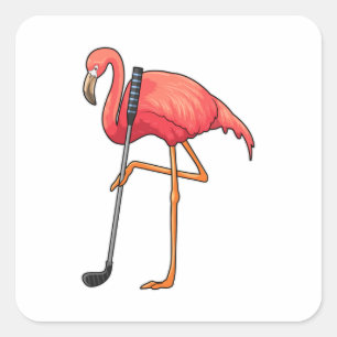 Flamingo at Golf with Golf club Square Sticker