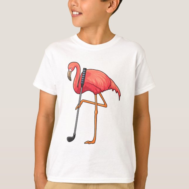 Flamingo at Golf with Golf club T-Shirt (Front)