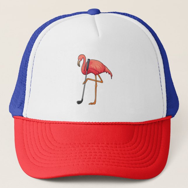 Flamingo at Golf with Golf club Trucker Hat (Front)
