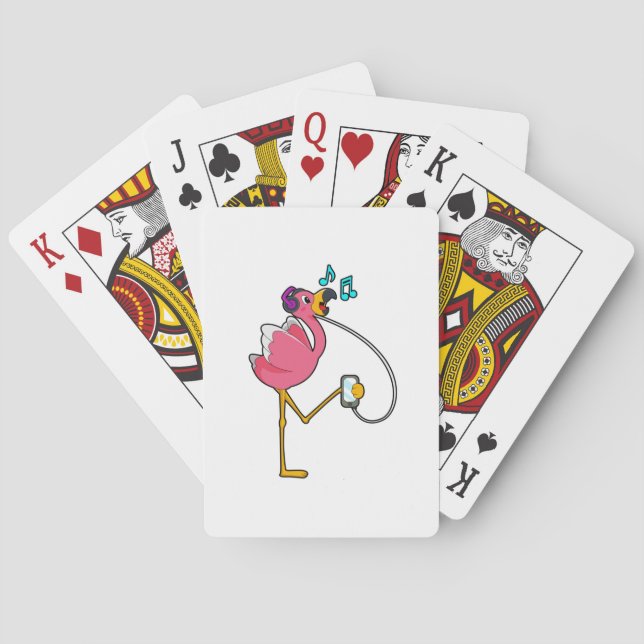Flamingo at Music with Headphone Playing Cards (Back)