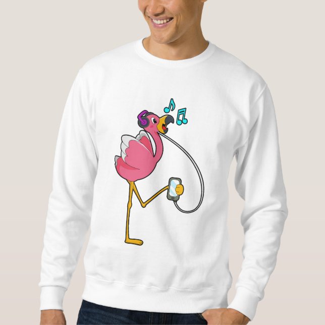 Flamingo at Music with Headphone Sweatshirt (Front)