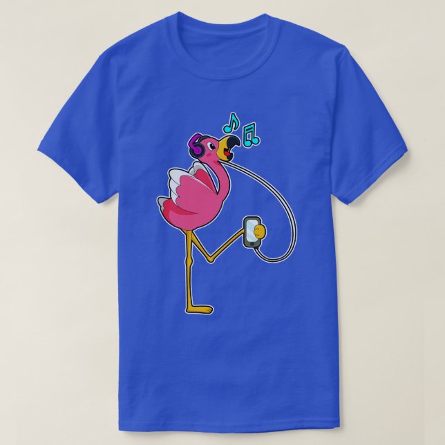 Flamingo at Music with Headphone T-Shirt (Design Front)