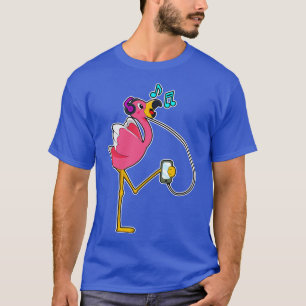Flamingo at Music with Headphone T-Shirt