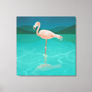 FLAMINGO AT NIGHT ART PRINT STRETCHED CANVAS
