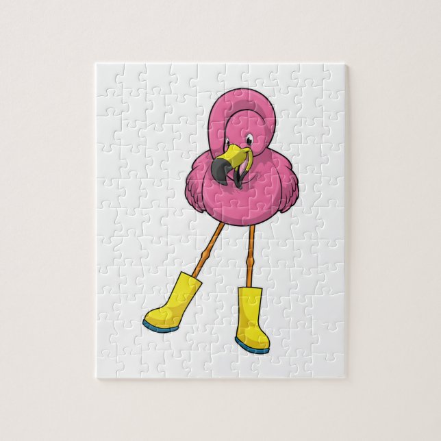 Flamingo at Raining with Rubber boots Jigsaw Puzzle (Vertical)