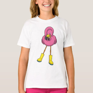 Flamingo at Raining with Rubber boots T-Shirt