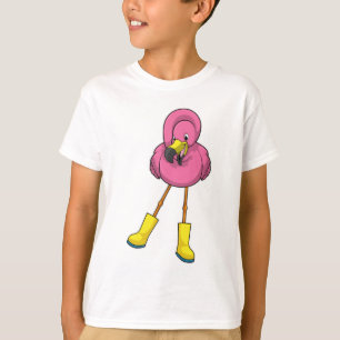 Flamingo at Raining with Rubber boots T-Shirt