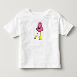 Flamingo at Raining with Rubber boots Toddler T-Shirt