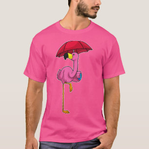 Flamingo at Raining with Umbrella 2 T-Shirt