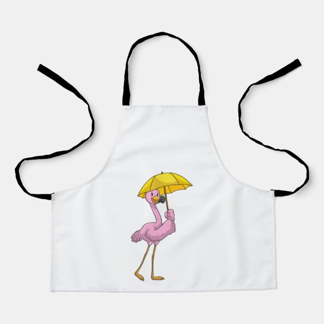 Flamingo at Raining with Umbrella Apron (Front)