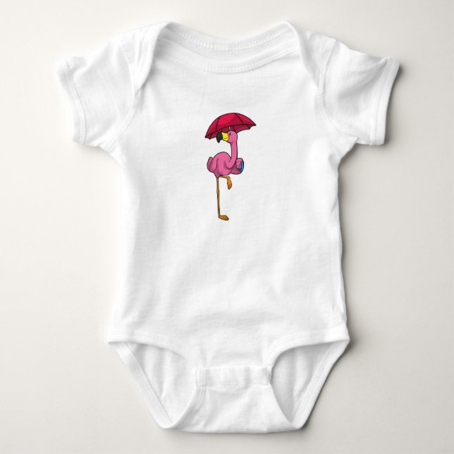 Flamingo at Raining with Umbrella Baby Bodysuit (Front)