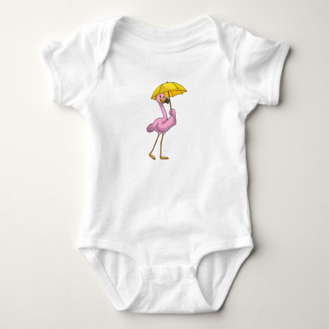 Flamingo at Raining with Umbrella Baby Bodysuit (Front)