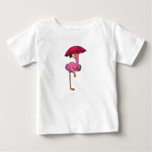 Flamingo at Raining with Umbrella Baby T-Shirt