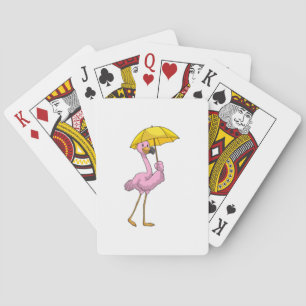 Flamingo at Raining with Umbrella Playing Cards