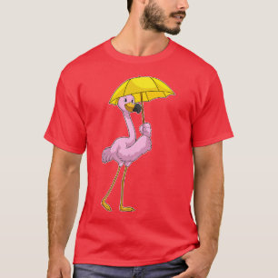 Flamingo at Raining with Umbrella T-Shirt