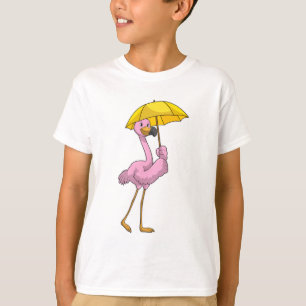 Flamingo at Raining with Umbrella T-Shirt