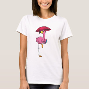 Flamingo at Raining with Umbrella T-Shirt