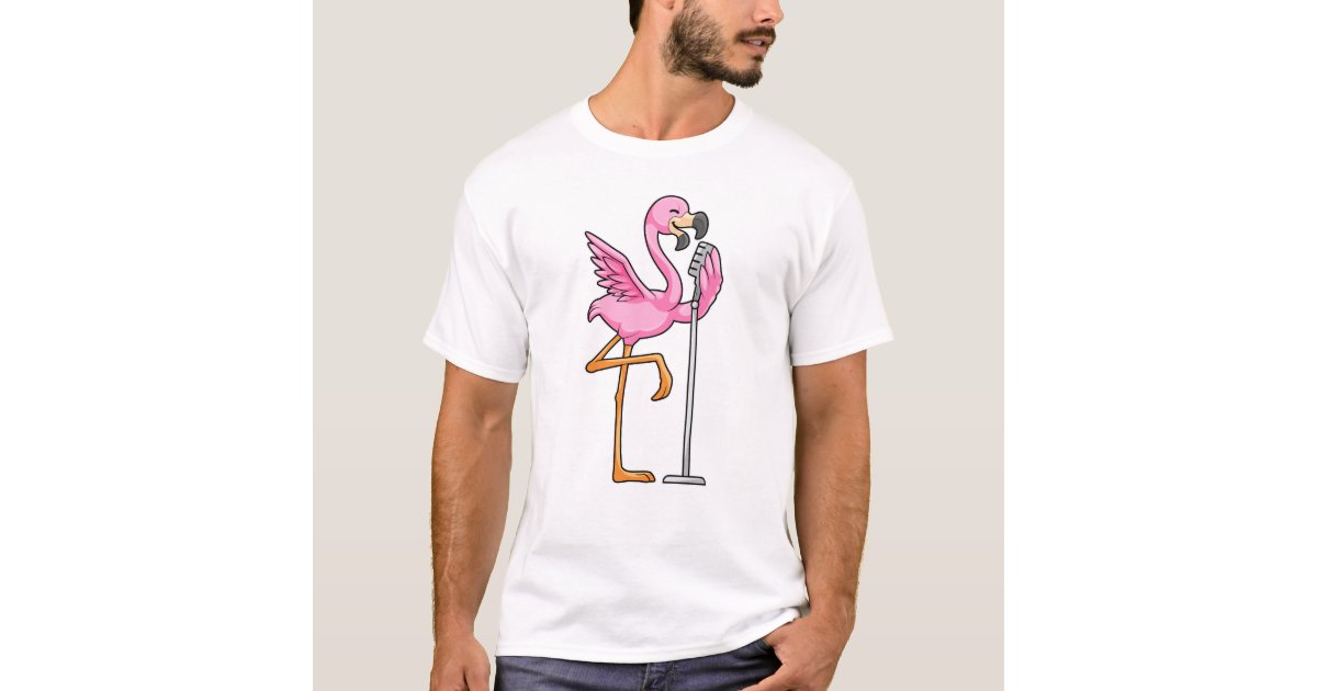 Flamingo at Singing with Microphone T-Shirt | Zazzle