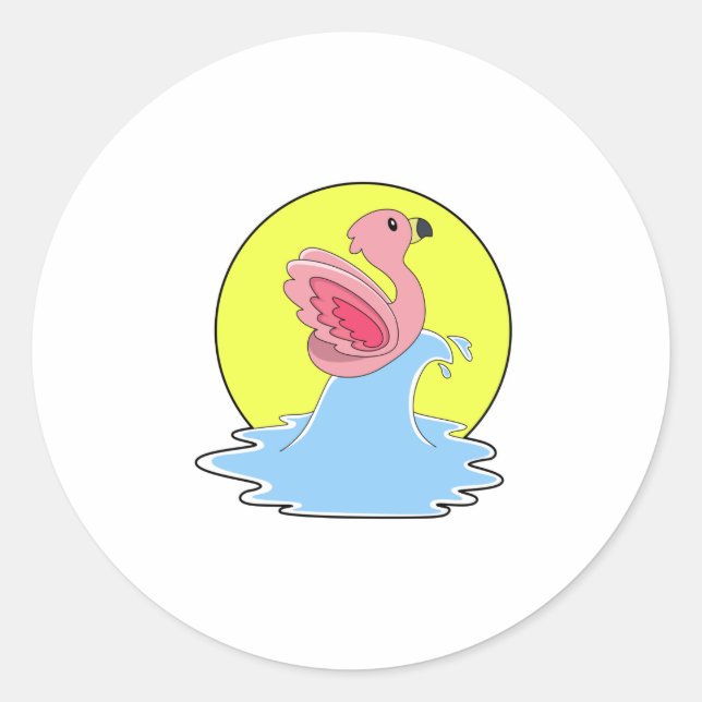 Flamingo at Surfing on Water Classic Round Sticker (Front)