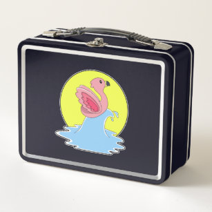Flamingo at Surfing on Water Metal Lunch Box